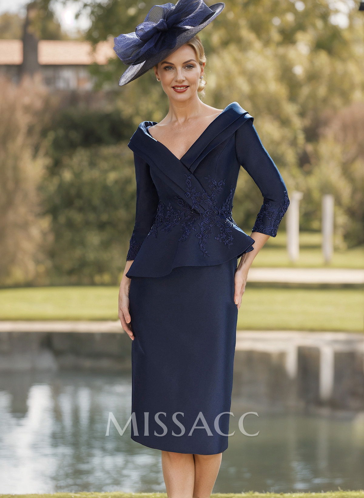Sheath/Column V-Neck Matte Satin Mother Of The Bride Dresses With Appliques Lace