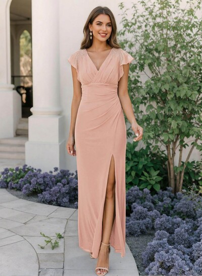 Sheath/Column Chiffon Mother Of The Bride Dresses With Ruffle/High Split