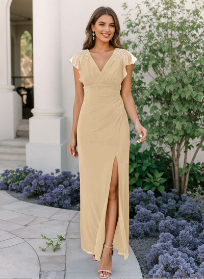 Sheath/Column Chiffon Mother Of The Bride Dresses With Ruffle/High Split