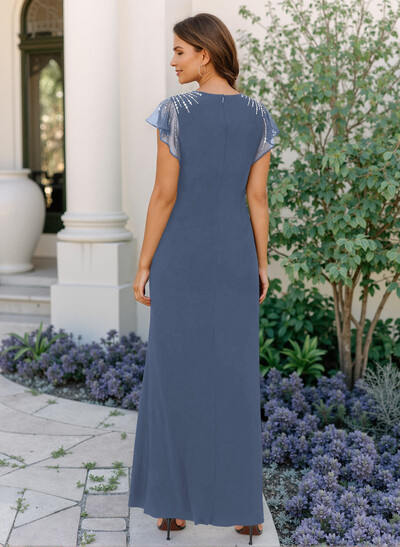 Sheath/Column Chiffon Mother Of The Bride Dresses With Ruffle/High Split