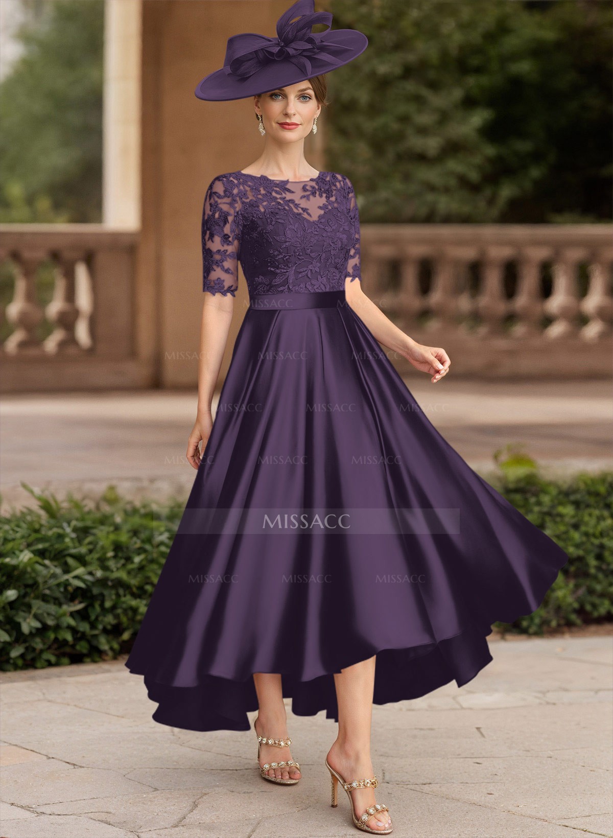 purple mother of the bride dresses tea length Knee Lace Dress With Sleeves Custom Size By the way Purple Mother of the Bride