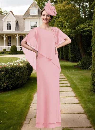 Sheath/Column Asymmetrical Chiffon Mother Of The Bride Dresses With Ruffle