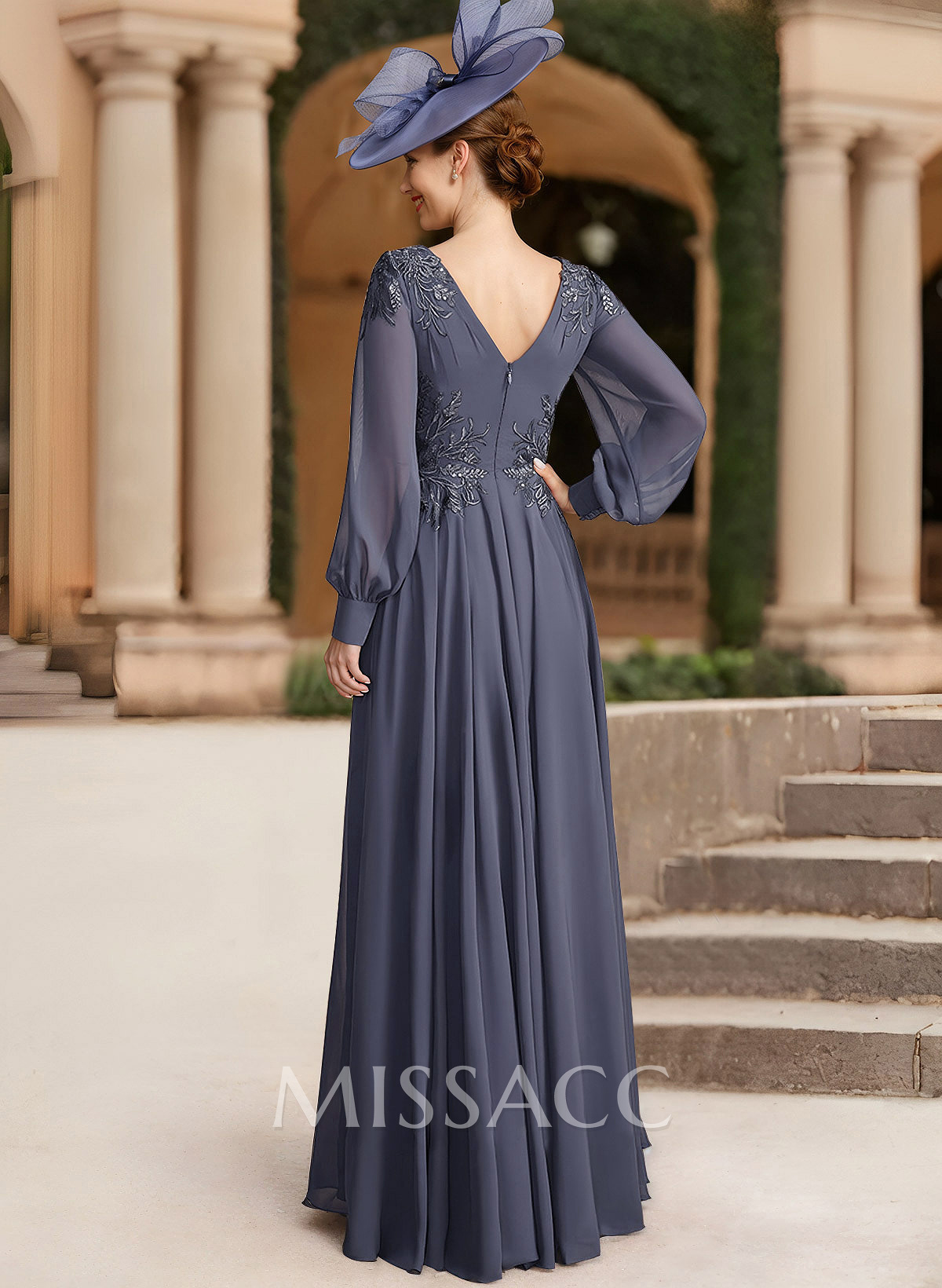 A-Line V-Neck Long Sleeves Chiffon Mother Of The Bride Dresses With Lace A-Line V-Neck Long Sleeves Chiffon Mother Of The Bride Dresses With Lace