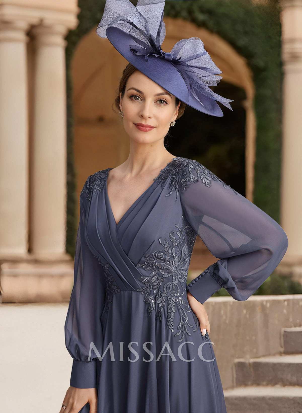 A-Line V-Neck Long Sleeves Chiffon Mother Of The Bride Dresses With Lace A-Line V-Neck Long Sleeves Chiffon Mother Of The Bride Dresses With Lace