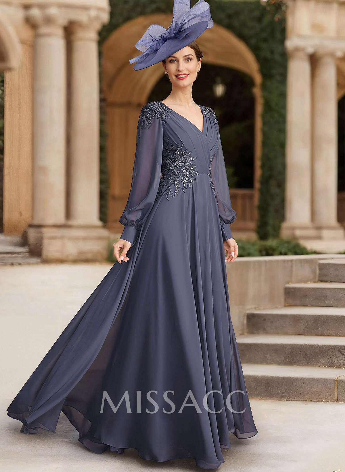 A-Line V-Neck Long Sleeves Chiffon Mother Of The Bride Dresses With Lace A-Line V-Neck Long Sleeves Chiffon Mother Of The Bride Dresses With Lace