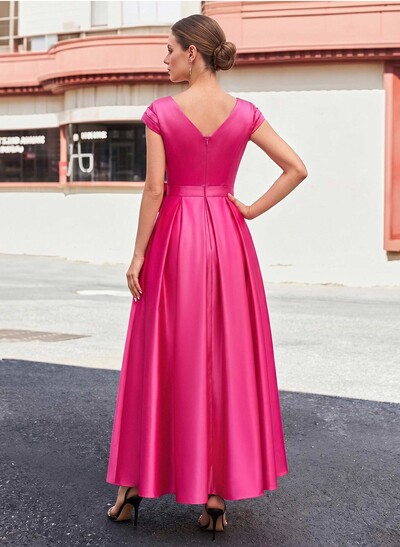 A-Line V-Neck Sleeveless Satin Mother Of The Bride Dresses With Bow(s)/Pockets