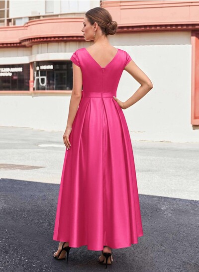 A-Line V-Neck Sleeveless Satin Mother Of The Bride Dresses With Bow(s)/Pockets