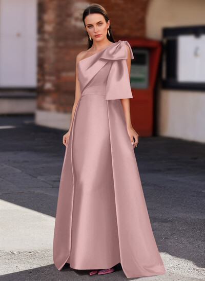 Sheath/Column One-Shoulder Satin Mother Of The Bride Dresses With Bow(s)