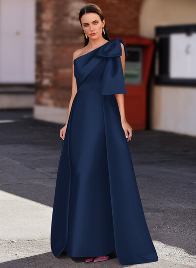 Sheath/Column One-Shoulder Satin Mother Of The Bride Dresses With Bow(s)