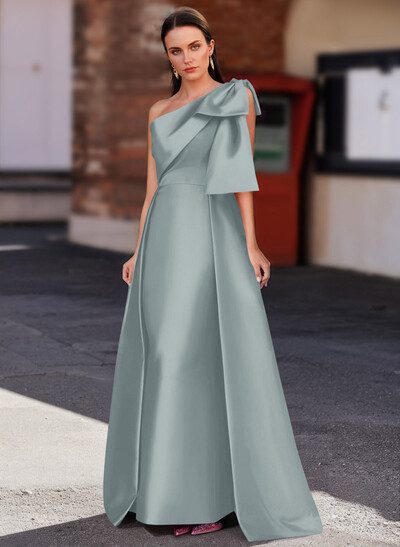 Sheath/Column One-Shoulder Satin Mother Of The Bride Dresses With Bow(s)