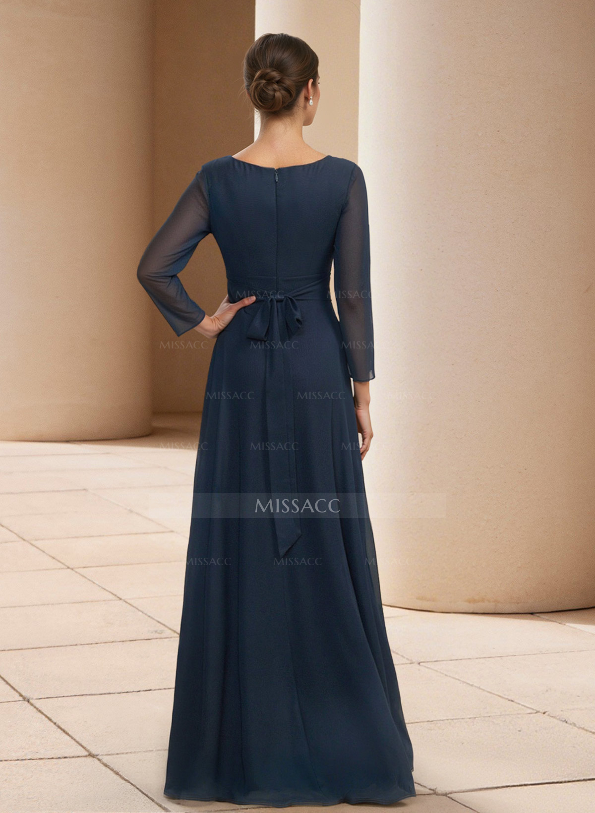 A-Line V-Neck 3/4 Sleeves Asymmetrical Chiffon Mother Of The Bride Dresses