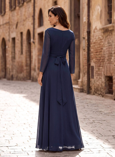 A-Line V-Neck 3/4 Sleeves Asymmetrical Chiffon Mother Of The Bride Dresses