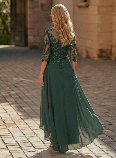 A-Line V-Neck 3/4 Sleeves Chiffon Mother Of The Bride Dresses With Lace