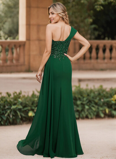 Sheath/Column Chiffon Mother Of The Bride Dresses With Lace/High Split