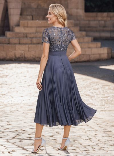 A-Line Scoop Neck Chiffon Mother Of The Bride Dresses With Lace/Pleated