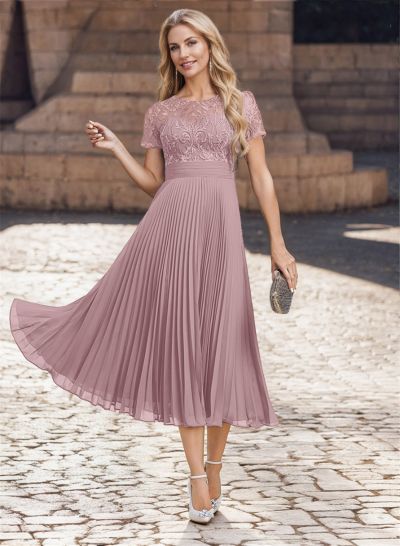 A-Line Scoop Neck Chiffon Mother Of The Bride Dresses With Lace/Pleated