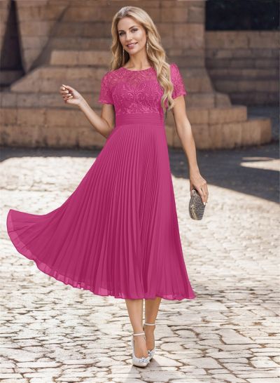 A-Line Scoop Neck Chiffon Mother Of The Bride Dresses With Lace/Pleated