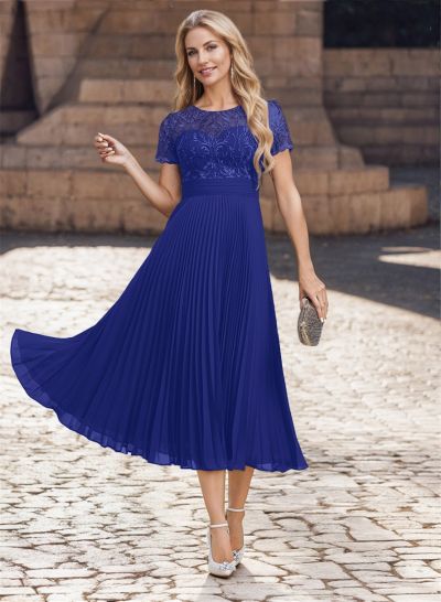 A-Line Scoop Neck Chiffon Mother Of The Bride Dresses With Lace/Pleated