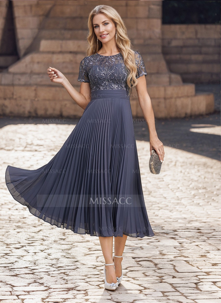 A-Line Scoop Neck Chiffon Mother Of The Bride Dresses With Lace/Pleated