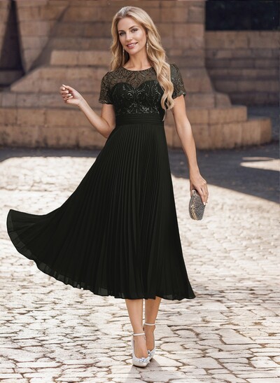 A-Line Scoop Neck Chiffon Mother Of The Bride Dresses With Lace/Pleated