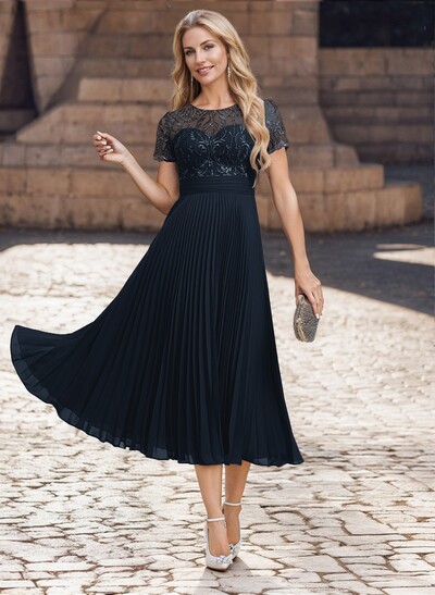 A-Line Scoop Neck Chiffon Mother Of The Bride Dresses With Lace/Pleated
