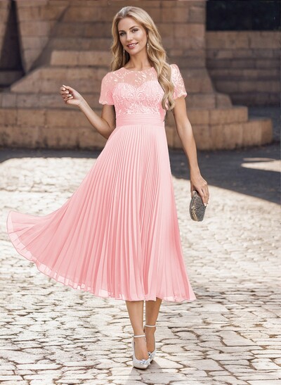 A-Line Scoop Neck Chiffon Mother Of The Bride Dresses With Lace/Pleated