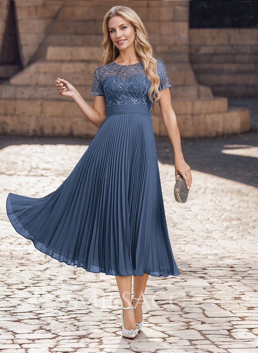 A-Line Scoop Neck Chiffon Mother Of The Bride Dresses With Lace/Pleated A-Line Scoop Neck Chiffon Mother Of The Bride Dresses With Lace/Pleated