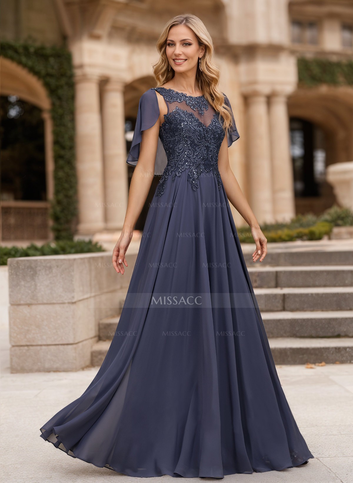 A-Line Scoop Neck Sleeveless Chiffon Mother Of The Bride Dresses With Lace