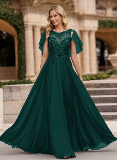 A-Line Scoop Neck Sleeveless Chiffon Mother Of The Bride Dresses With Lace