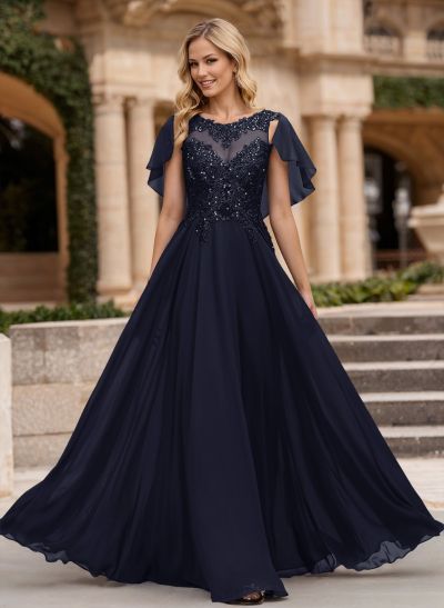 A-Line Scoop Neck Sleeveless Chiffon Mother Of The Bride Dresses With Lace