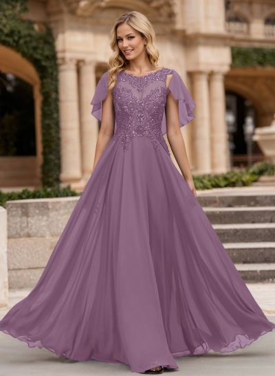 A-Line Scoop Neck Sleeveless Chiffon Mother Of The Bride Dresses With Lace