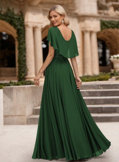 A-Line Scoop Neck Sleeveless Chiffon Mother Of The Bride Dresses With Lace