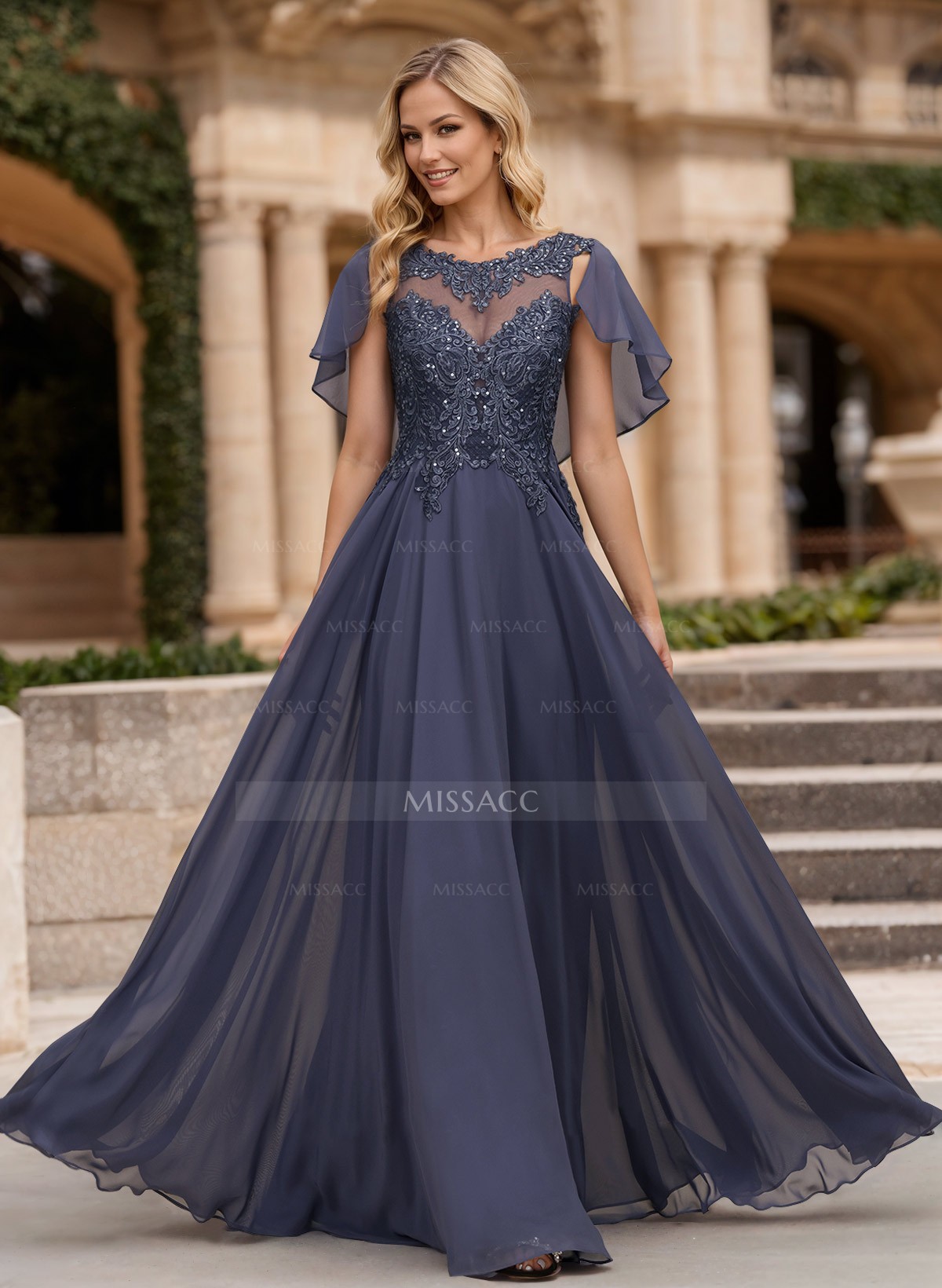 A-Line Scoop Neck Sleeveless Chiffon Mother Of The Bride Dresses With Lace