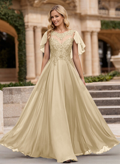 A-Line Scoop Neck Sleeveless Chiffon Mother Of The Bride Dresses With Lace