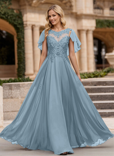 A-Line Scoop Neck Sleeveless Chiffon Mother Of The Bride Dresses With Lace