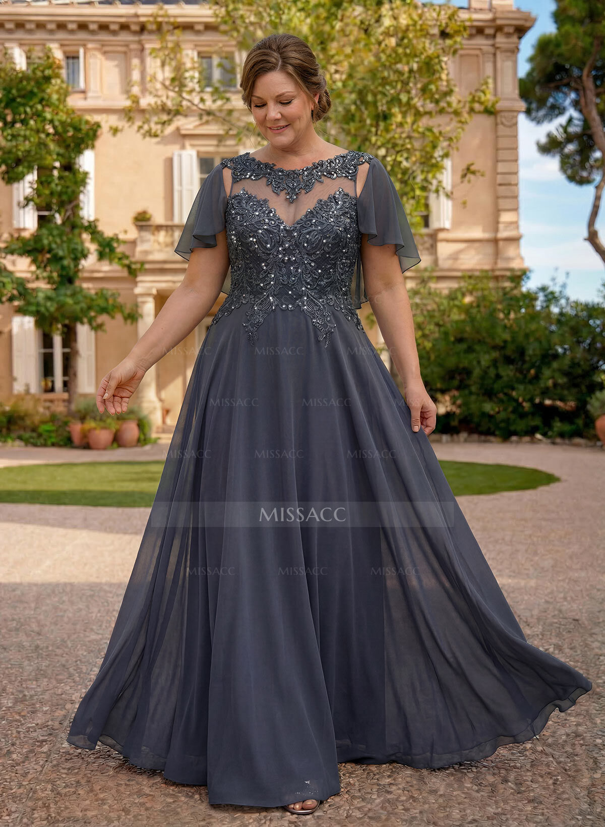 A-Line Scoop Neck Sleeveless Chiffon Mother Of The Bride Dresses With Lace