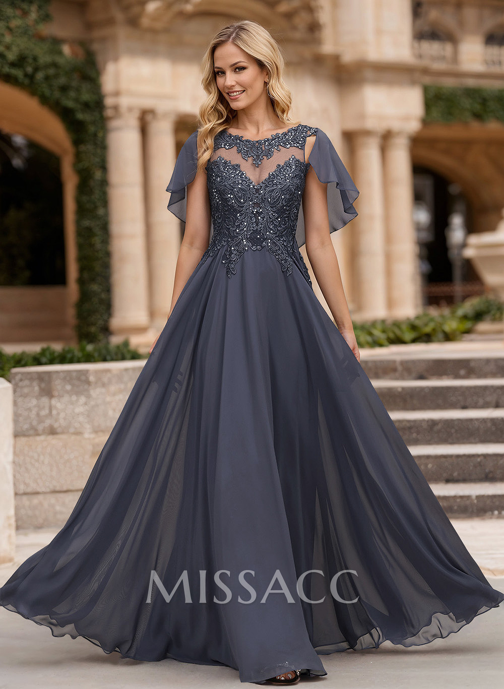 A-Line Scoop Neck Sleeveless Chiffon Mother Of The Bride Dresses With Lace