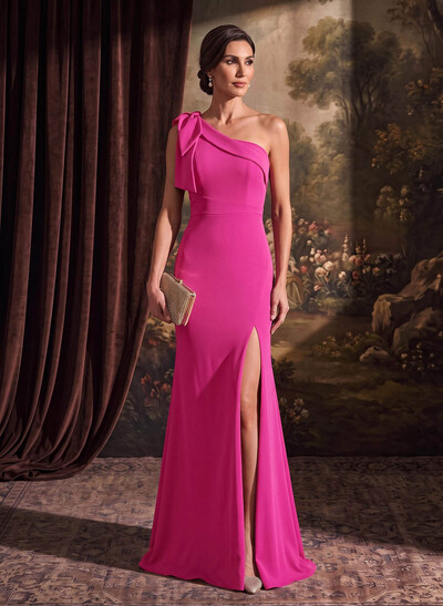 Sheath/Column One-Shoulder Elastic Satin Mother Of The Bride Dresses With Bow(s)