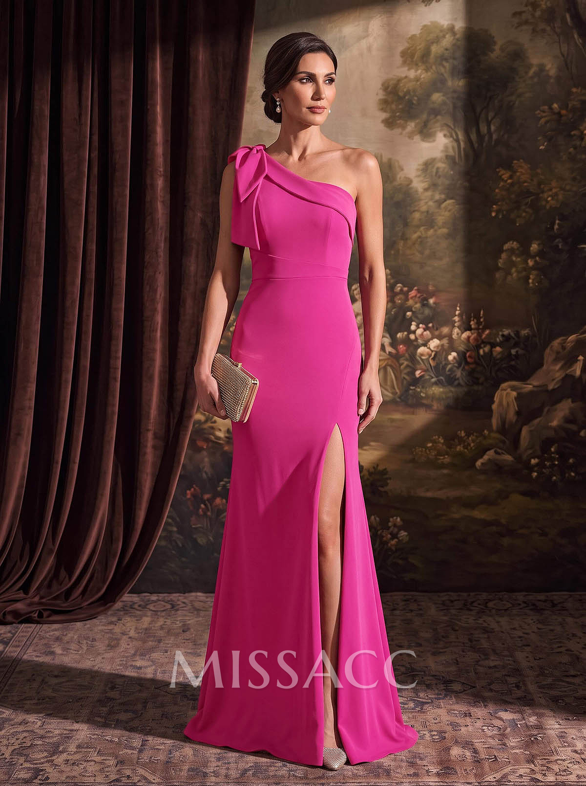 Sheath/Column One-Shoulder Elastic Satin Mother Of The Bride Dresses With Bow(s)