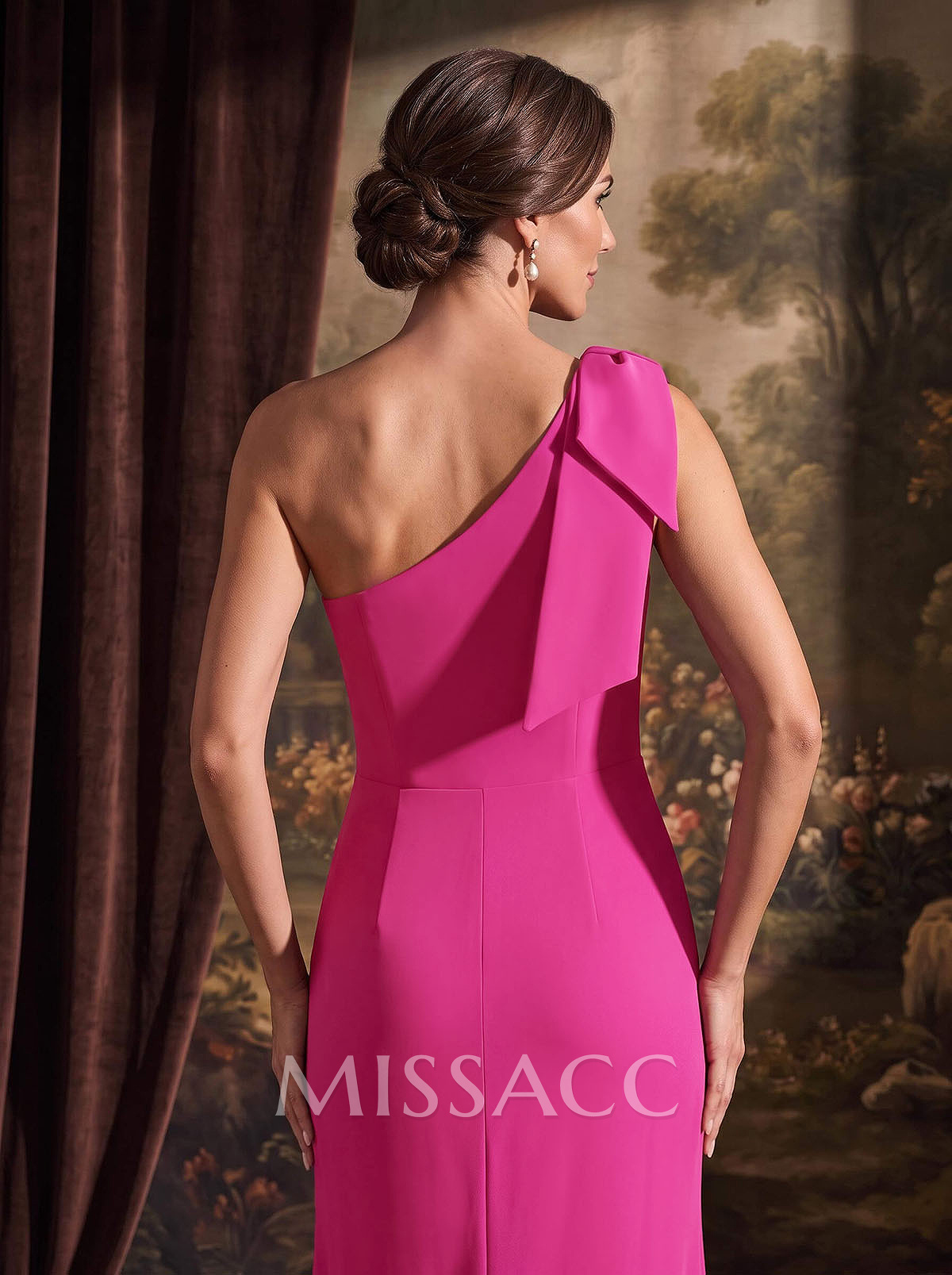 Sheath/Column One-Shoulder Elastic Satin Mother Of The Bride Dresses With Bow(s)