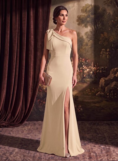 Sheath/Column One-Shoulder Elastic Satin Mother Of The Bride Dresses With Bow(s)
