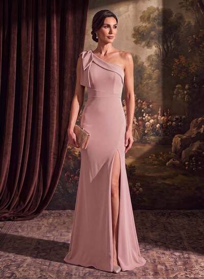 Sheath/Column One-Shoulder Elastic Satin Mother Of The Bride Dresses With Bow(s)