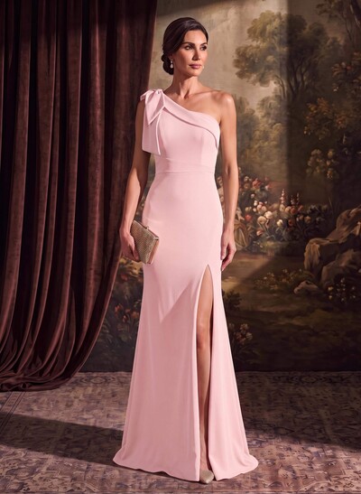Sheath/Column One-Shoulder Elastic Satin Mother Of The Bride Dresses With Bow(s)