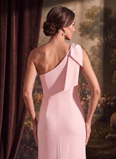Sheath/Column One-Shoulder Elastic Satin Mother Of The Bride Dresses With Bow(s)