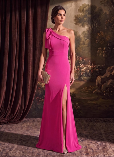 Sheath/Column One-Shoulder Elastic Satin Mother Of The Bride Dresses With Bow(s)