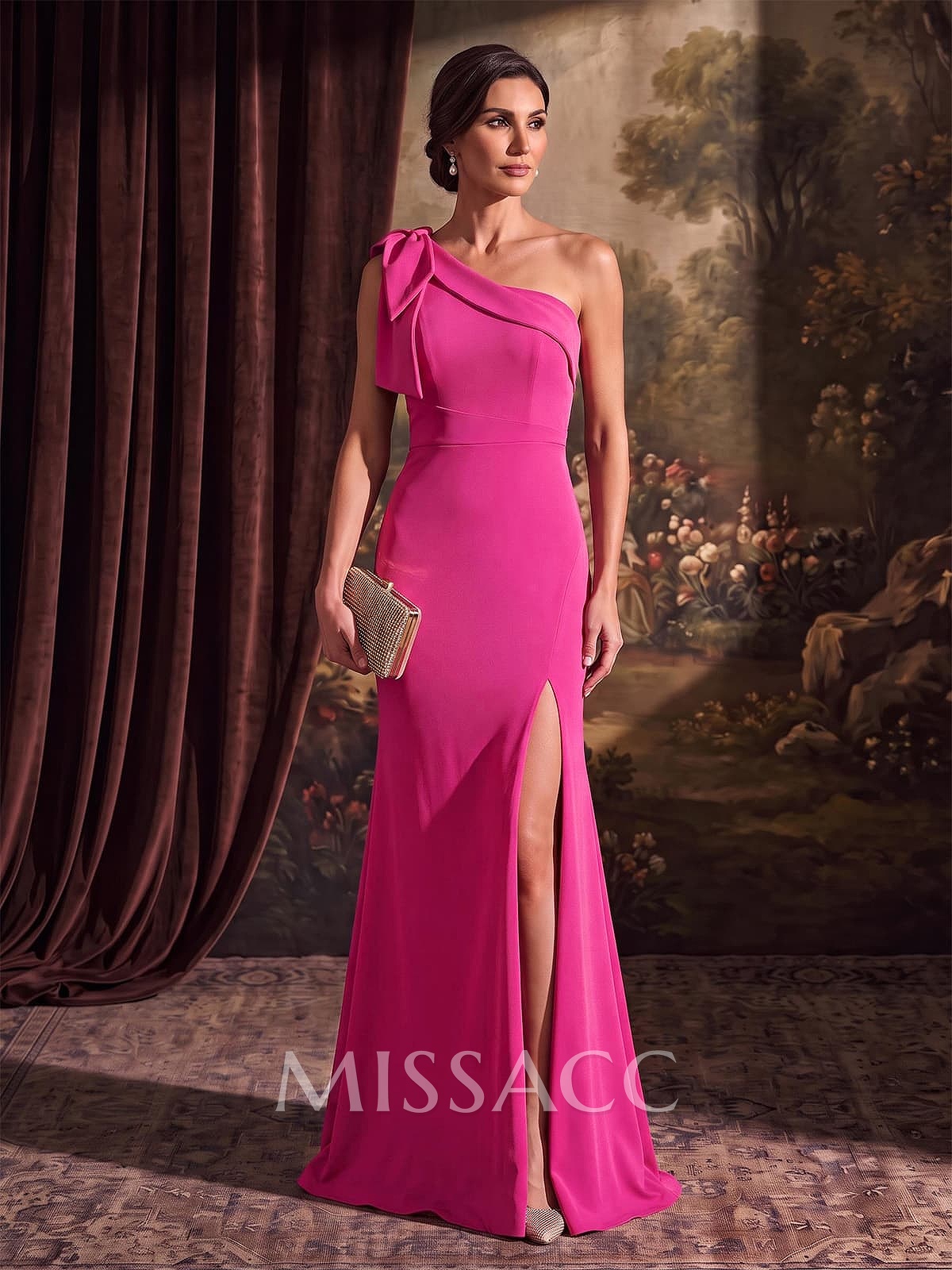 Sheath/Column One-Shoulder Elastic Satin Mother Of The Bride Dresses With Bow(s) Sheath/Column One-Shoulder Elastic Satin Mother Of The Bride Dresses With Bow(s)