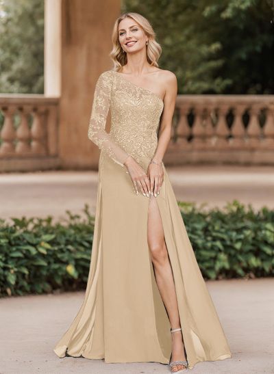 A-Line One-Shoulder Chiffon Mother Of The Bride Dresses With High Split