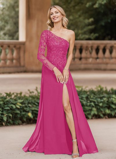 A-Line One-Shoulder Chiffon Mother Of The Bride Dresses With High Split