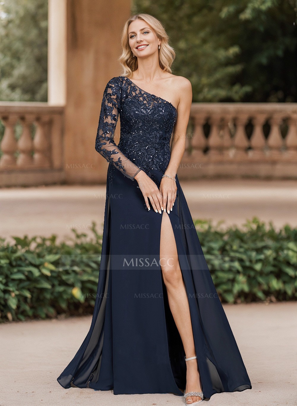 A-Line One-Shoulder Chiffon Mother Of The Bride Dresses With High Split