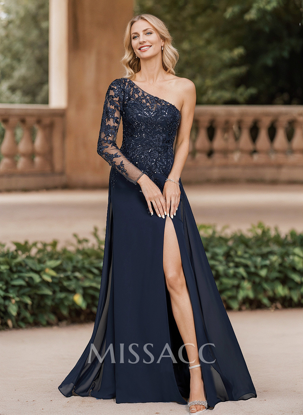 A-Line One-Shoulder Chiffon Mother Of The Bride Dresses With High Split